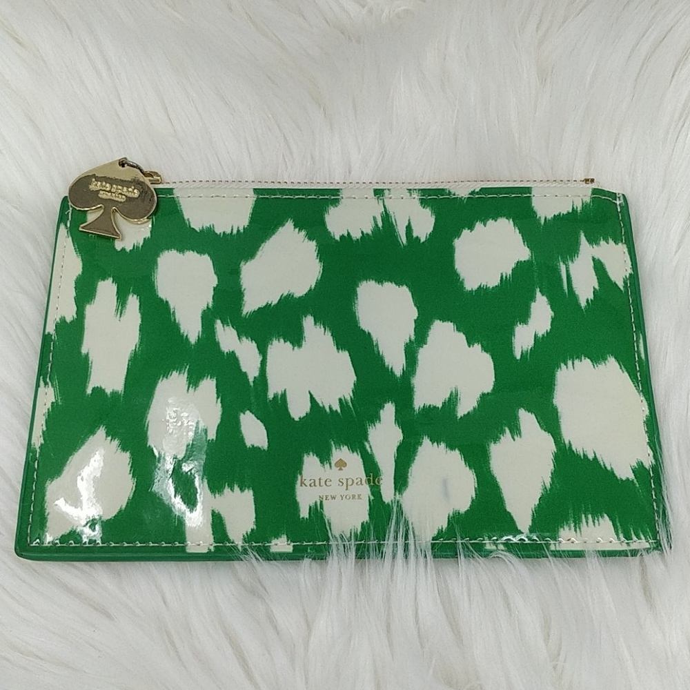 Kate Spade Patent Cream Green Gold Hardware Pouch